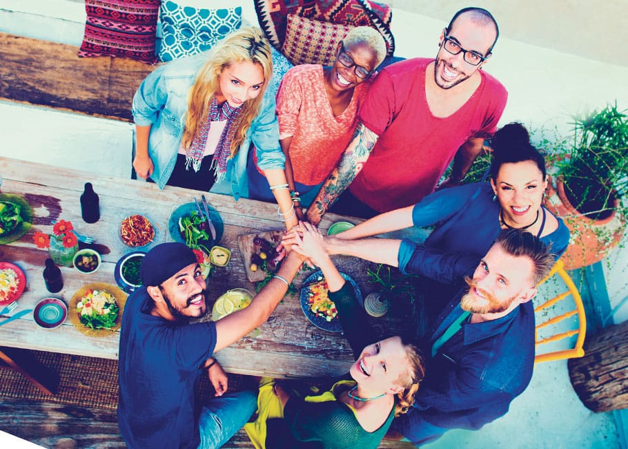 friends around a picknick table