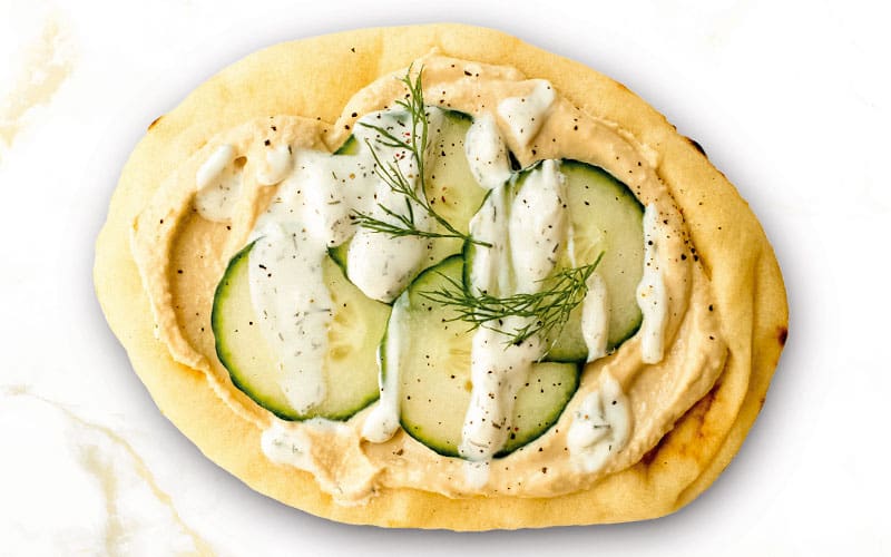 Cucumber and Tzatziki Hummus Naan Toast