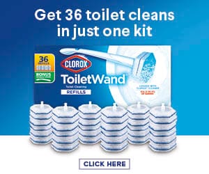 Get 36 toilet cleans in just one kit. Clorox toilet wand and refills. Click here