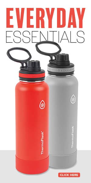 Everyday essentials. Thermoflask water bottles. Click here