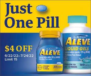 Just One Pill. $4 off. 6/22/22-7/24/22 | Limit 15