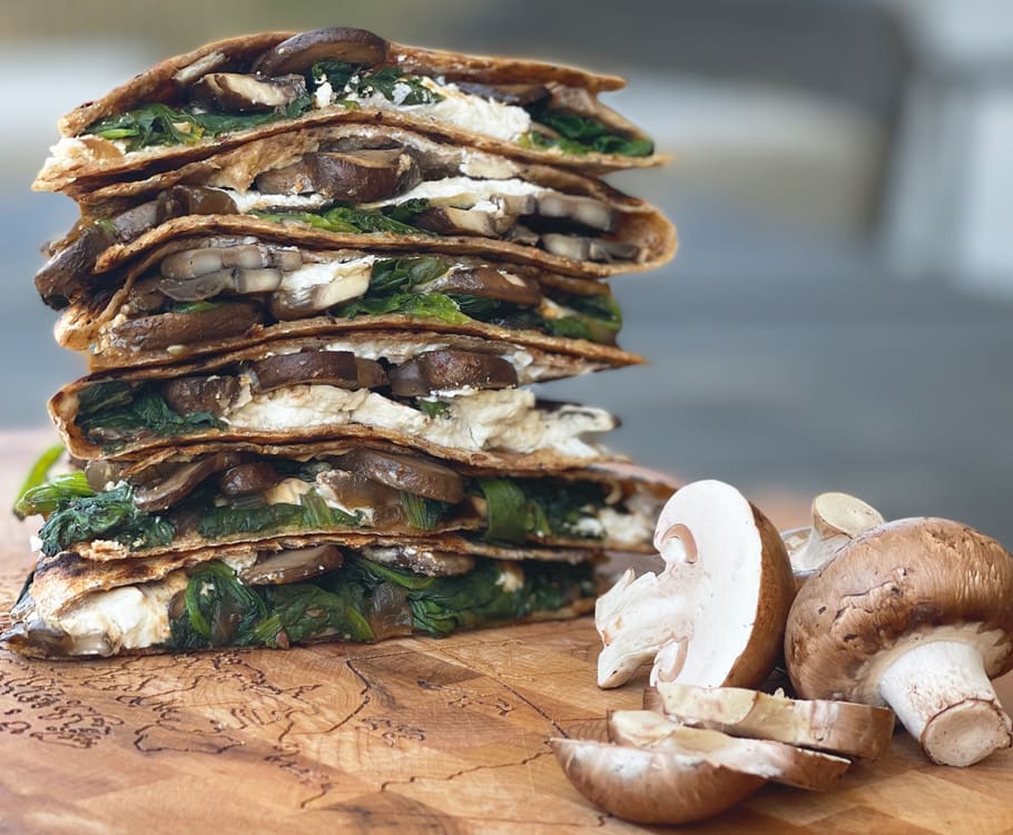 Grilled Mushroom, Spinach and Goat Cheese Quesadillas