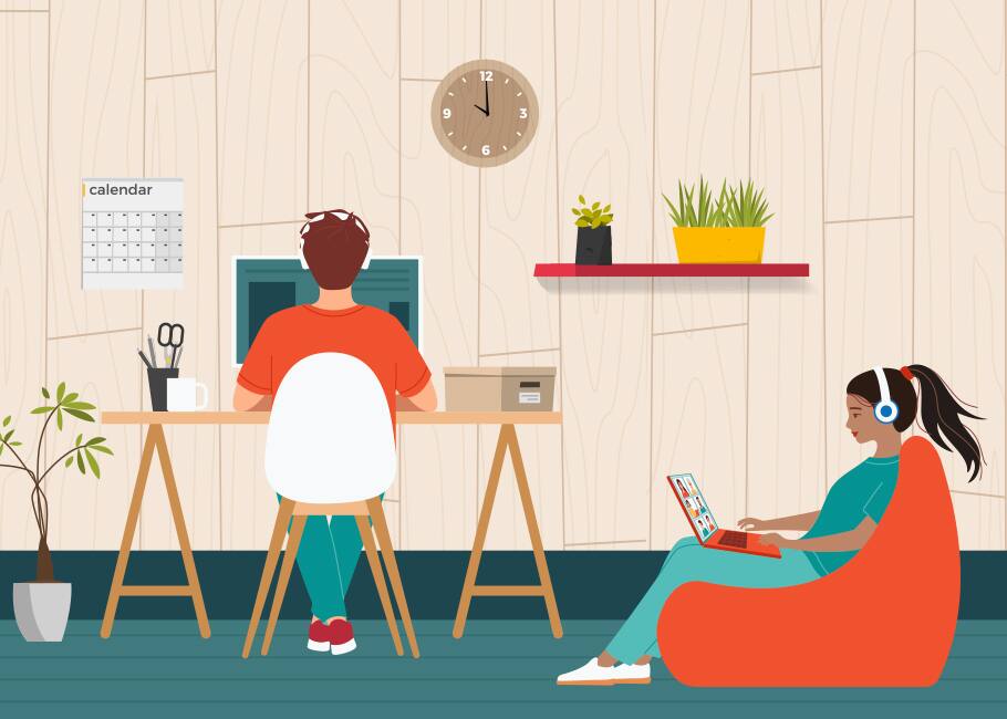 illustration of couple working from home