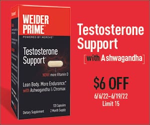 Testosterone Support with Ashwagandha. $6 off. 6/6/22-6/19/22. Limit 15