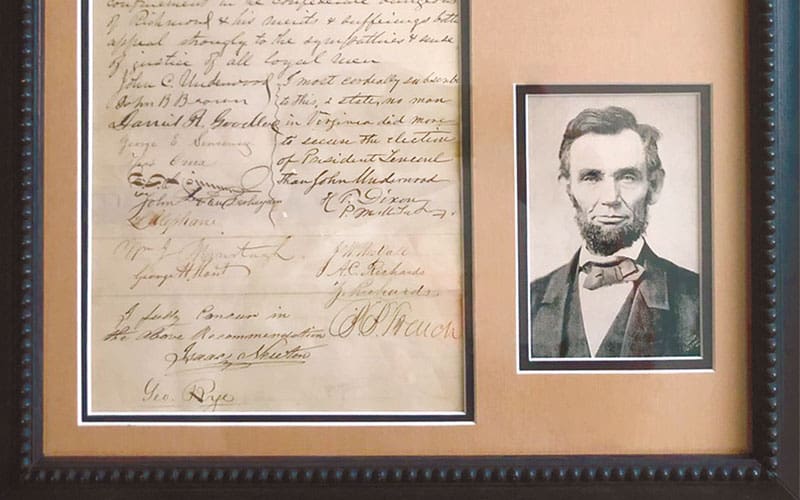 framed letter from abraham lincoln