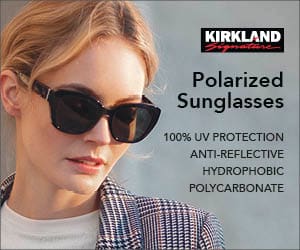 Kirkland Signature Polarized sunglasses. 100% UV protection anti-reflective hydrophobic polycarbonate.