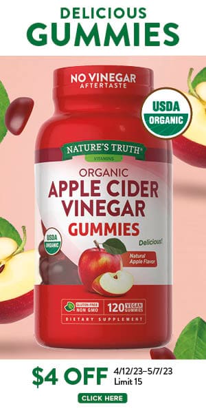 Delicious gummies. Apple cider vinegar gummies. $4 off. 4/12/23-5/7/23 | Limit 15. Click here