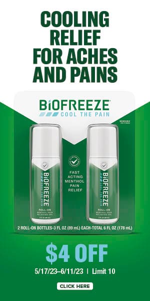 Cooling relief for aches and pains. Biofreeze product image. $4 off. 5/17/23-6/11/23 | Limit 10. Click here