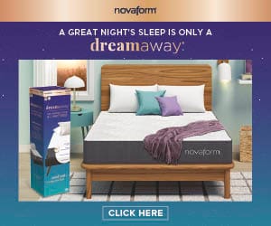 Novafoam logo. A great night's sleep only a dreamaway™. Click here