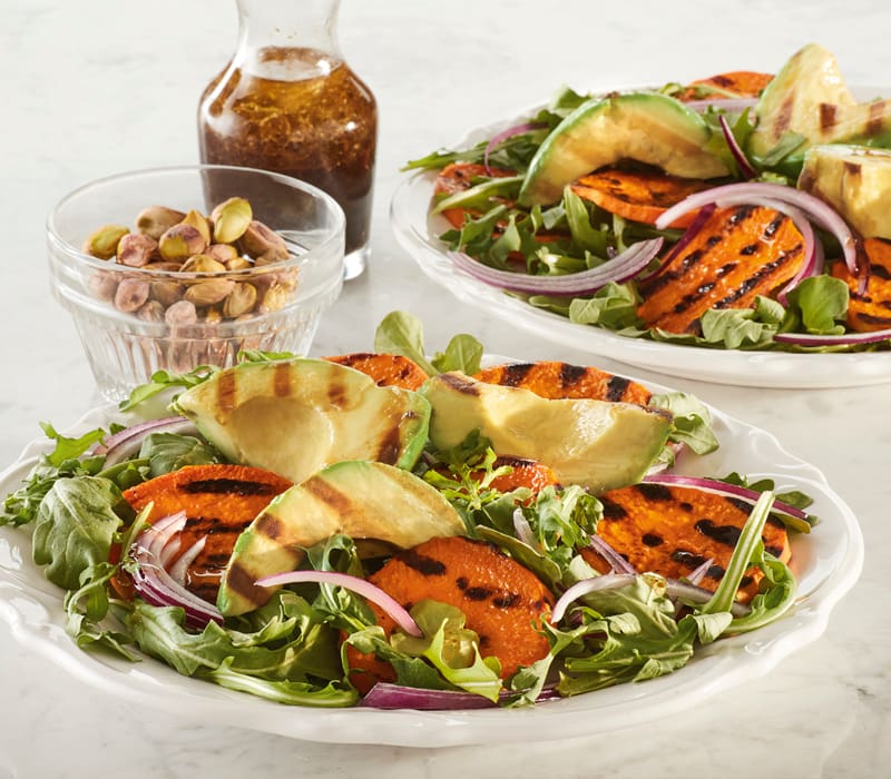 Grilled California Avocado, Sweet Potato and Arugula Salad