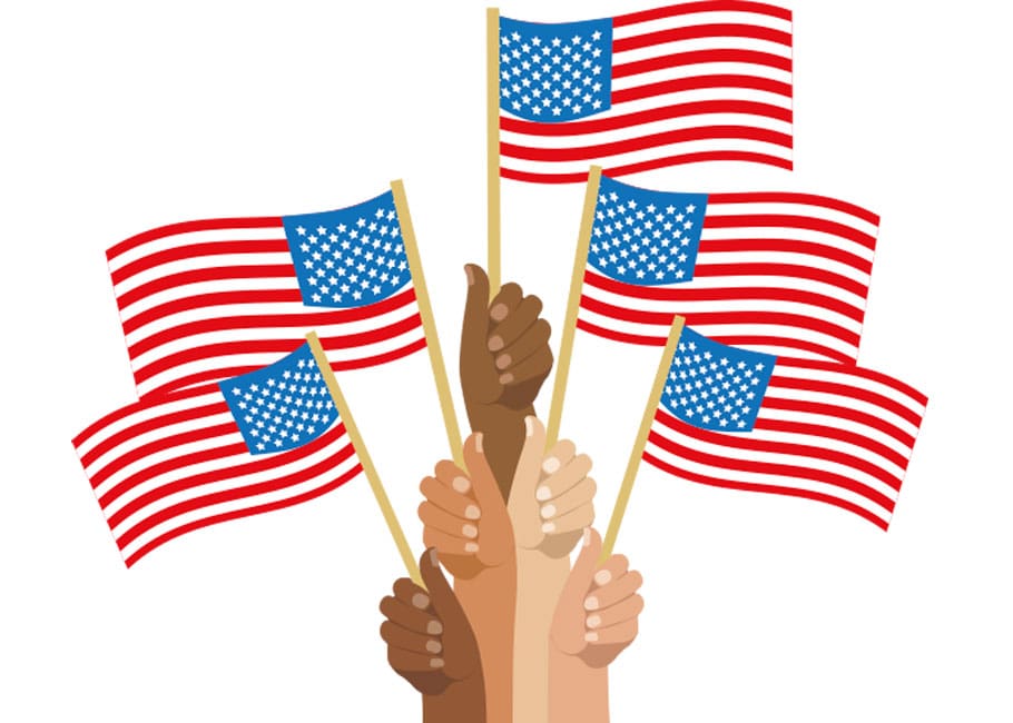 illustration of hands holding american flags