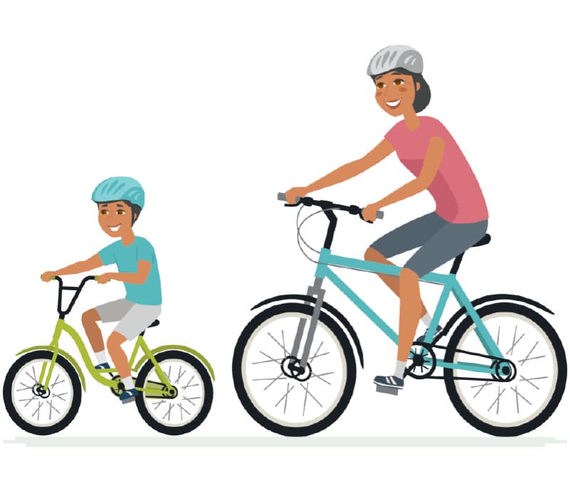 family biking together
