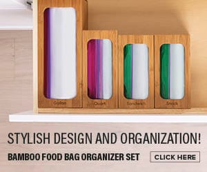Stylish design and organization! Bamboo food storage bag organizer set. Click here