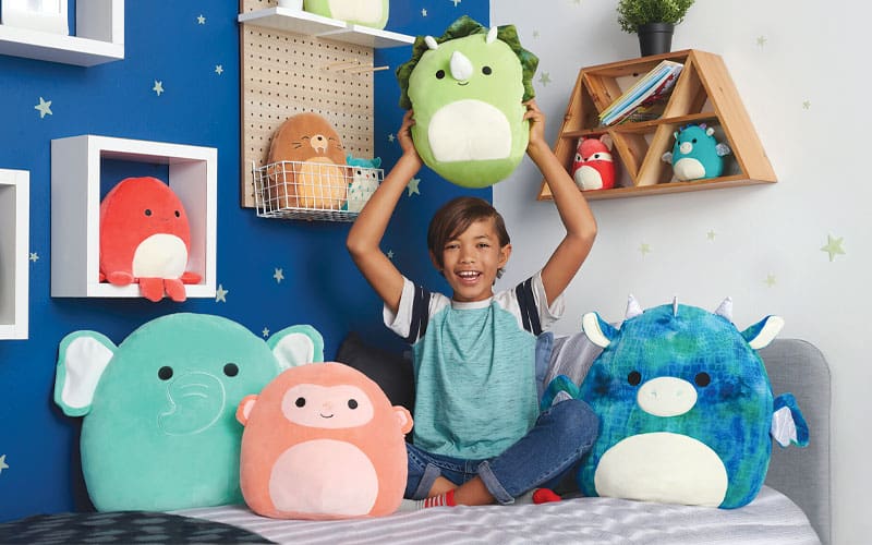 a child holding a Squishmallow