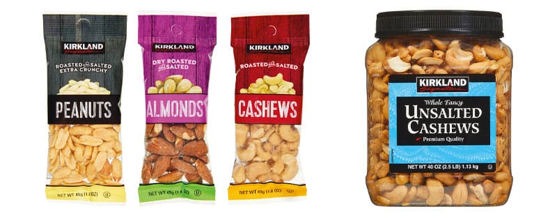 VARIETY SNACKING NUTS, Item 957330; ROASTED UNSALTED WHOLE CASHEWS, Item 803364.