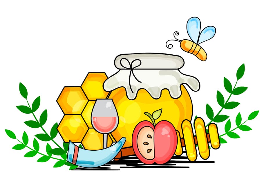 illustration of items used for Rosh Hashana