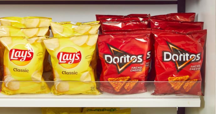 Bags of single-serving snacks at Costco Business Center. 