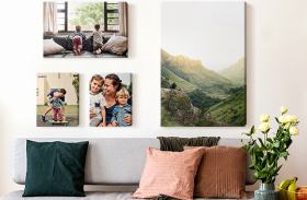 Printed photos hanging on wall