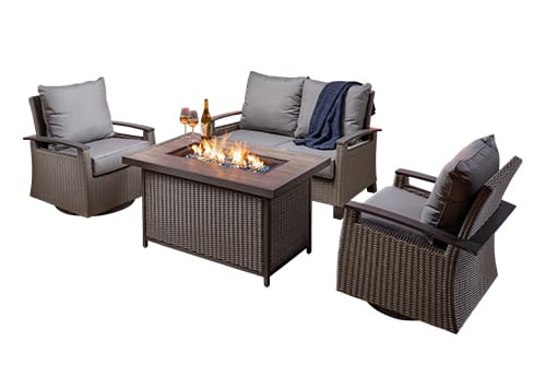 Outdoor 6-Piece Resin Wicker Patio Furniture Lounge Set with Navy Blue Seat  Cushions