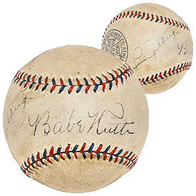 Babe Ruth and Lou Gehrig Dual Autographed Official League Baseball New York Yankees, Beckett and PSA/DNA Authenticated