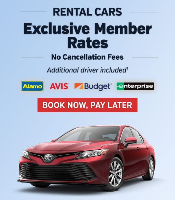 Rental Cars Exclusive Member Rates, No Cancellation Fees. Additional driver included. Book Now. Pay Later.