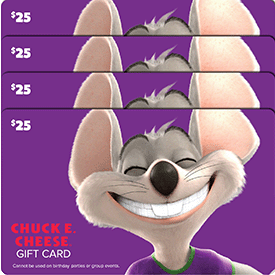 Chuck E. Cheese Four Restaurant $25 eGift Cards ($100 Value)