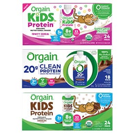 Grass-Fed Milk Protein Shake Creamy Chocolate Fudge, 18/11 fl oz AND/OR USDA Organic Kids Nutritional
Protein Shake Chocolate, 24/8 fl oz OR Fruity Cereal, 24/8 fl oz.