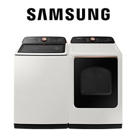 Samsung 5.5 cu. ft. Top Load Washer with Super Speed Wash and 7.4 cu. ft. Smart Electric or Gas Dryer with Steam Sanitize